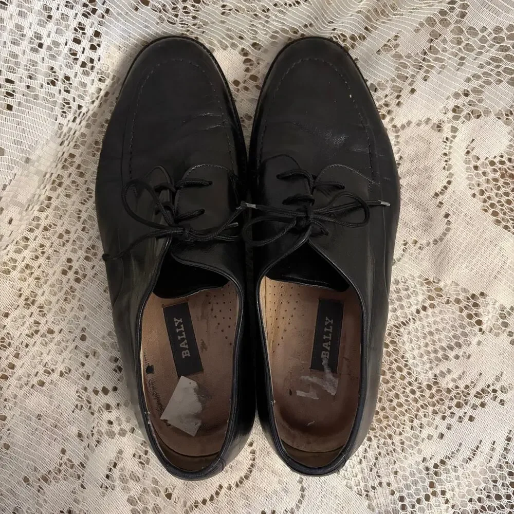Bally Men's US 9 D Classic Black Leather Lace Up Oxford Shoes